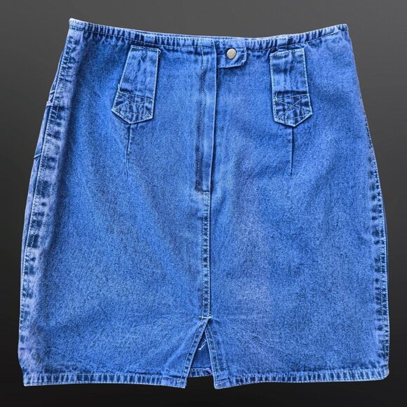 Vintage 80s Short Denim Belted skirt Size M Rhinestone Beaded Above Knee - Picture 7 of 8